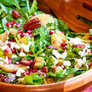 Colorful Mixed Green Salad w/Feta, Candied Cashews & Cranberries