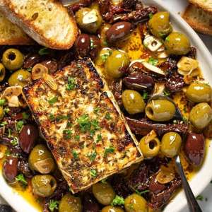 Baked Feta w/Olives & Sun-dried Tomatoes