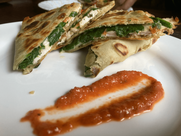 Grilled Pesto Chicken & Baby Spinach Quesadillas