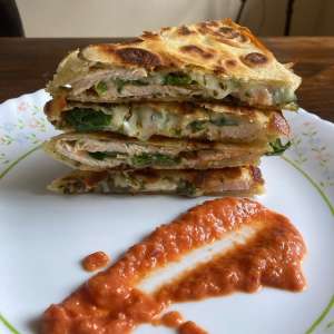 Grilled Pesto Chicken & Baby Spinach Quesadillas